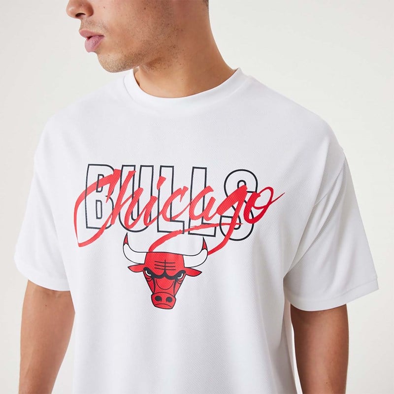 White New Era Chicago Bulls NBA Script Oversized T-Shirt | DPFO82194