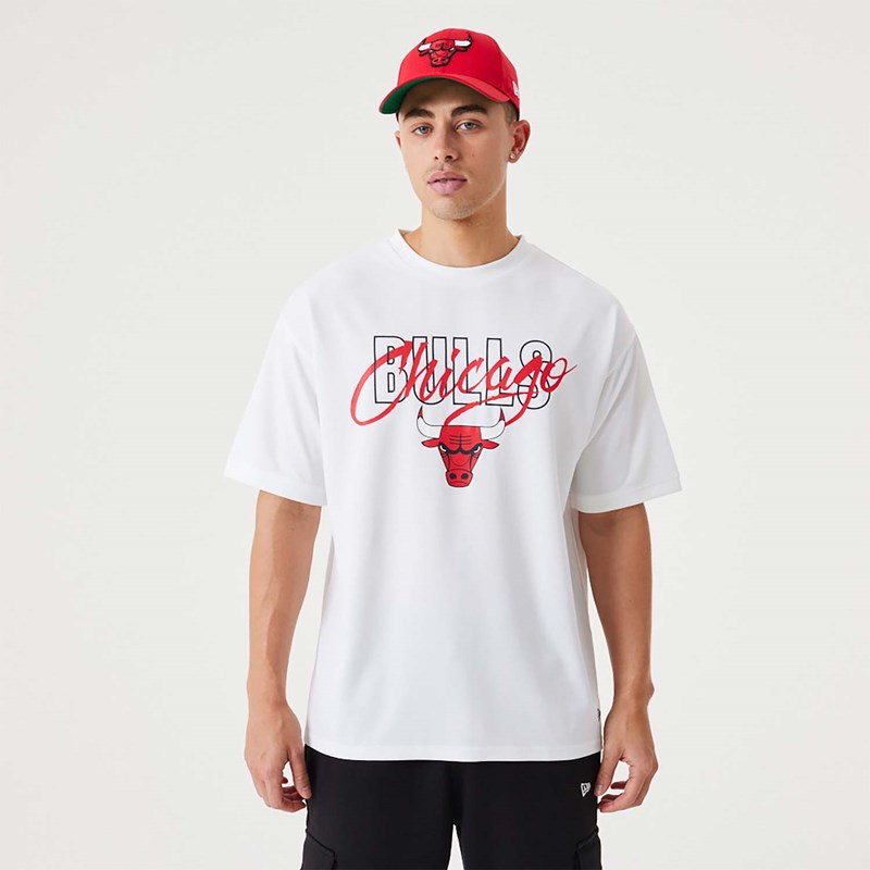 White New Era Chicago Bulls NBA Script Oversized T-Shirt | DPFO82194