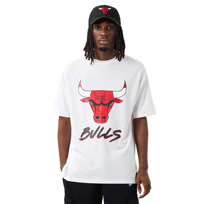 White New Era Chicago Bulls NBA Script T-Shirt | KHRM70953