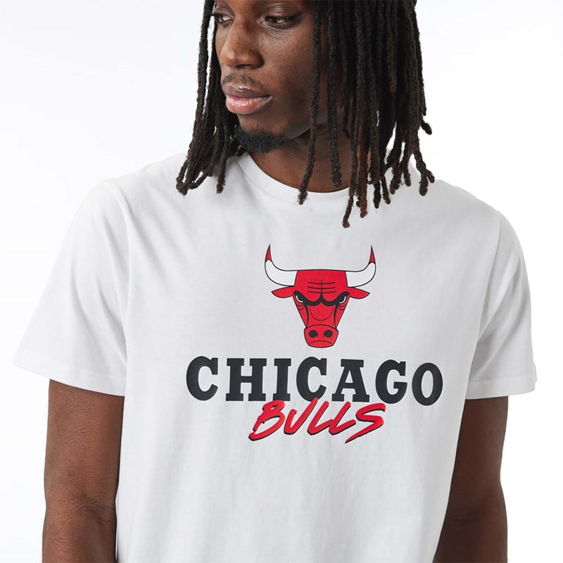 White New Era Chicago Bulls NBA Script T-Shirt | YPTU82704