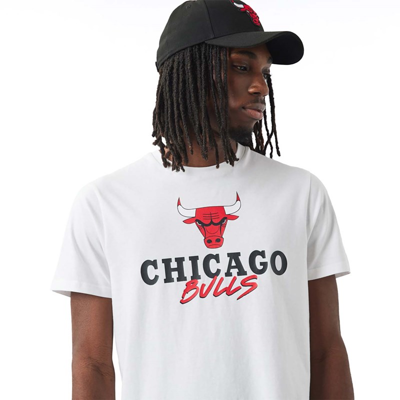 White New Era Chicago Bulls NBA Script T-Shirt | YPTU82704