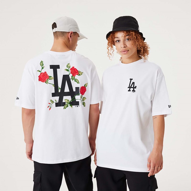 White New Era La Dodgers MLB Floral Graphic Oversized T-Shirt | XKOE32469