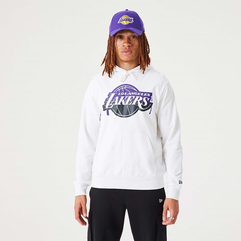 White New Era La Lakers NBA Drip Logo Pullover Hoodie | ZHPD76412