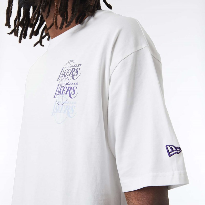 White New Era La Lakers NBA Stacked Oversized T-Shirt | COMN38754