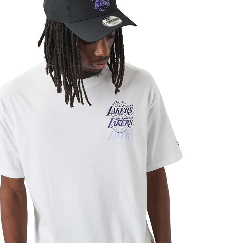 White New Era La Lakers NBA Stacked Oversized T-Shirt | COMN38754