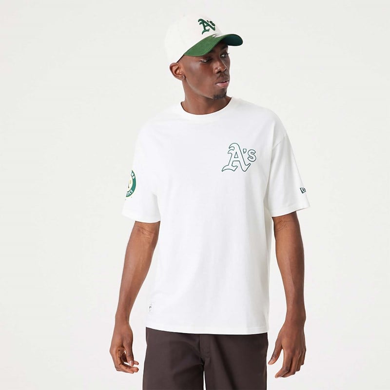 White New Era Oakland Athletics MLB Heritage Open Oversized T-Shirt | KLOH49203