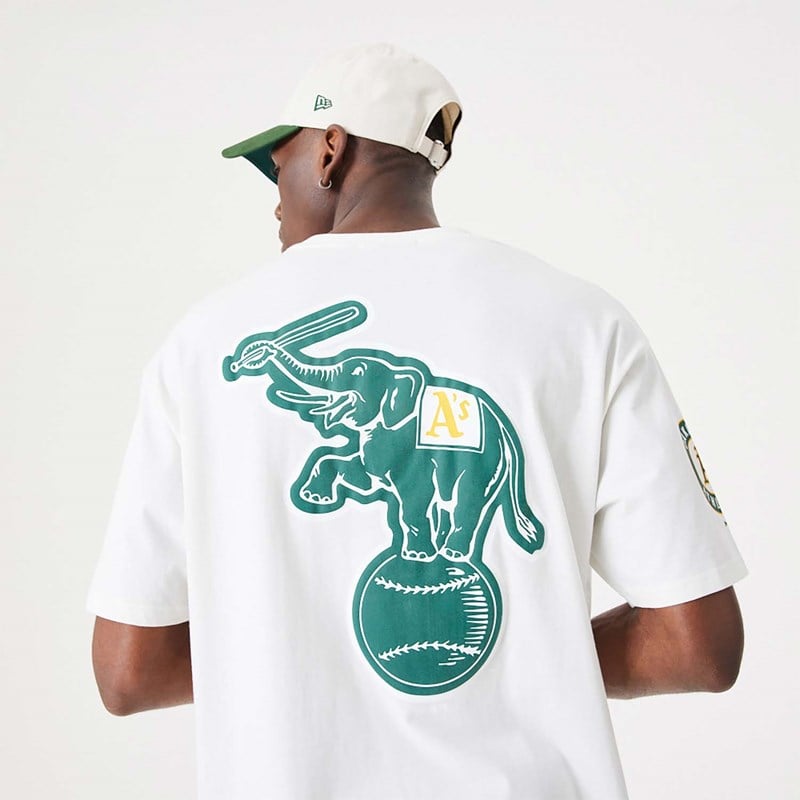 White New Era Oakland Athletics MLB Heritage Open Oversized T-Shirt | KLOH49203