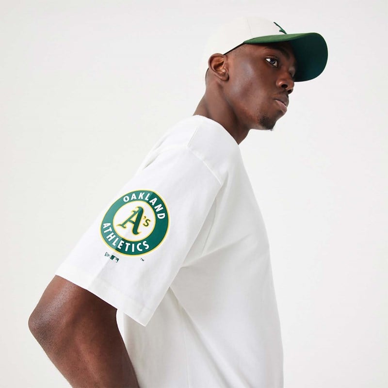 White New Era Oakland Athletics MLB Heritage Open Oversized T-Shirt | KLOH49203