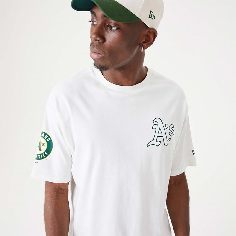 White New Era Oakland Athletics MLB Heritage Open Oversized T-Shirt | KLOH49203