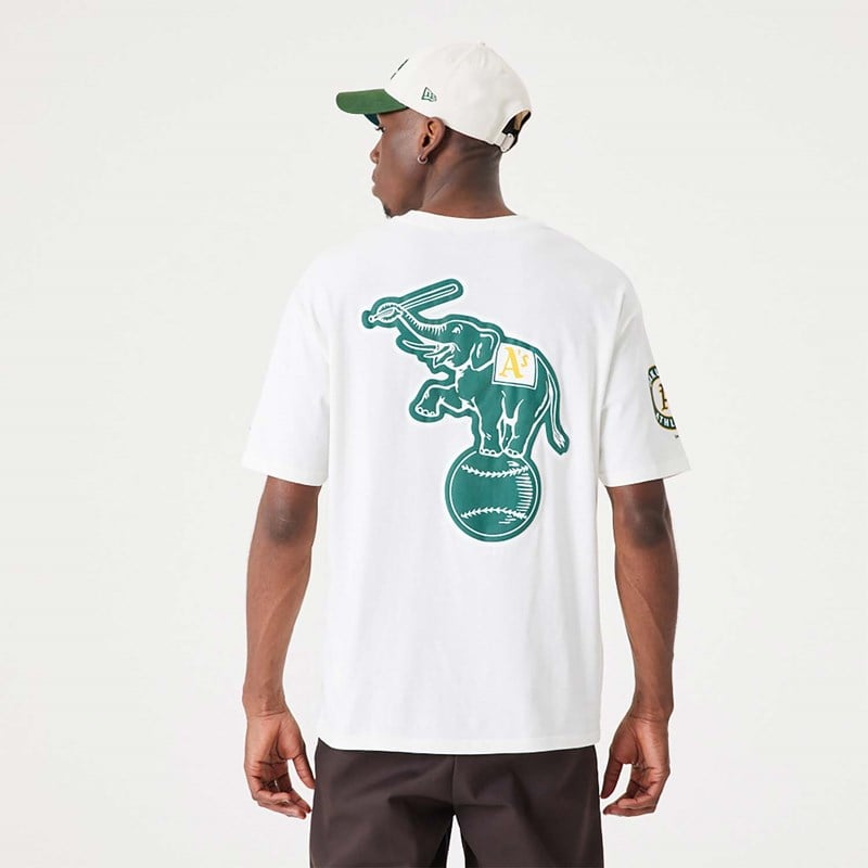 White New Era Oakland Athletics MLB Heritage Open Oversized T-Shirt | KLOH49203