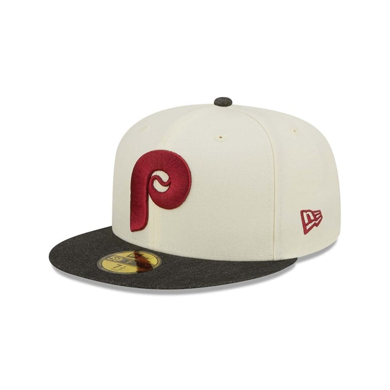 White New Era Philadelphia Phillies MLB Chrome Fitted Cap 59fifty | KTGS02198