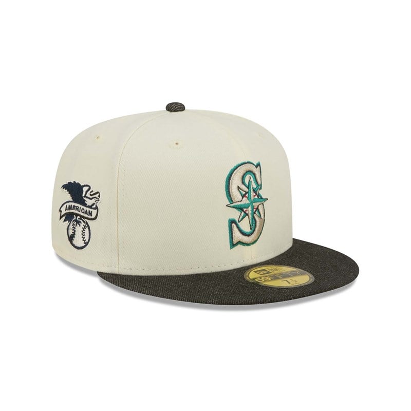 White New Era Seattle Mariners MLB Chrome Fitted Cap 59fifty | JMHK29135