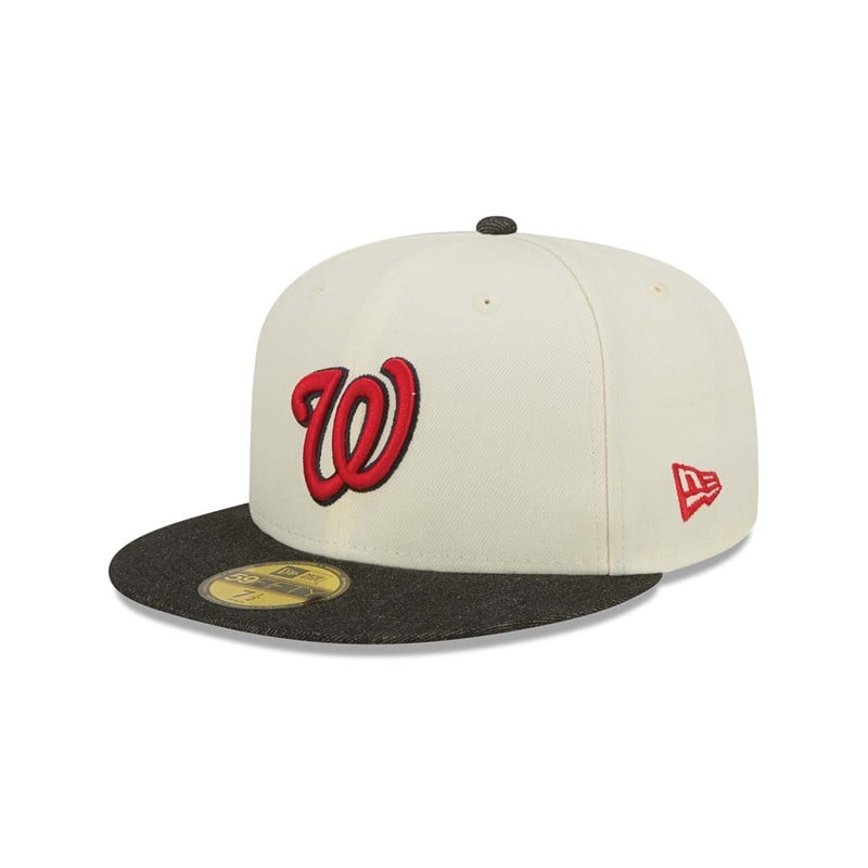 White New Era Washington Nationals MLB Chrome Fitted Cap 59fifty | QGWT41798