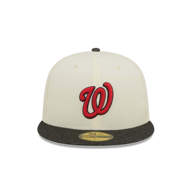 White New Era Washington Nationals MLB Chrome Fitted Cap 59fifty | QGWT41798