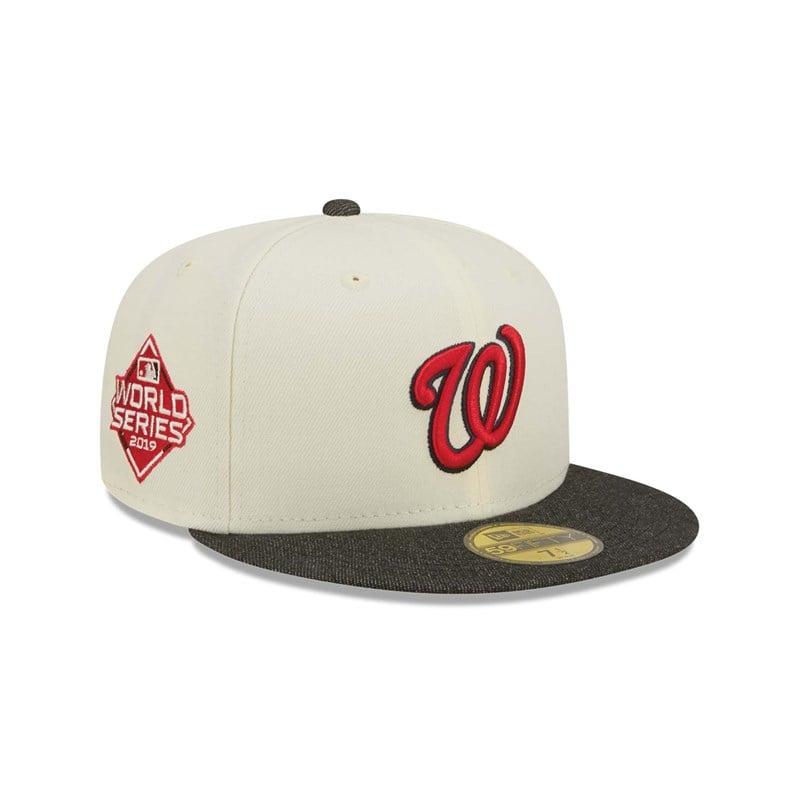 White New Era Washington Nationals MLB Chrome Fitted Cap 59fifty | QGWT41798