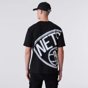 Black New Era Brooklyn Nets Neon Oversized T-Shirt | MYLX27953