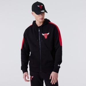 Black New Era Chicago Bulls Full Zip Panel Detail Hoodie | WCQU51972