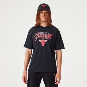 Black New Era Chicago Bulls NBA Script Oversized T-Shirt | ZCPS10392