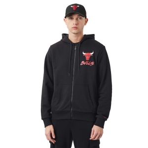 Black New Era Chicago Bulls NBA Script Zip Hoodie | QRSO24971