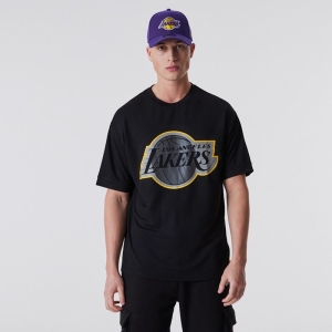 Black New Era La Lakers NBA Outline Mesh T-Shirt | KUFZ56832