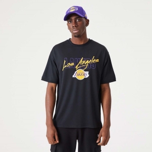 Black New Era La Lakers NBA Script Oversized T-Shirt | NDQT62948