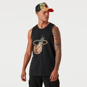 Black New Era Miami Heat NBA Team Colour Water Print Tank Top T-Shirt | VJNY24965