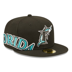 Black New Era Miami Marlins MLB Side Split Fitted Cap 59fifty | GECA93425