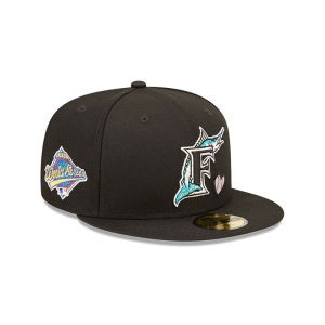 Black New Era Miami Marlins MLB Team Heart Fitted Cap 59fifty | PGSJ62719