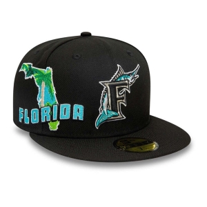 Black New Era Miami Marlins Stateview Fitted Cap 59fifty | FZMG72435