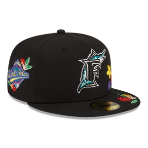 Black New Era Miami Marlins Visor Bloom Fitted Cap 59fifty | FBHC38741