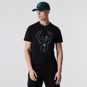 Black New Era Milwaukee Bucks NBA Outline Logo T-Shirt | XCKE76029