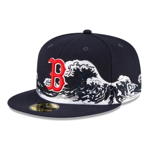 Blue New Era Boston Sox MLB Wave Fitted Cap 59fifty | DQWC86172