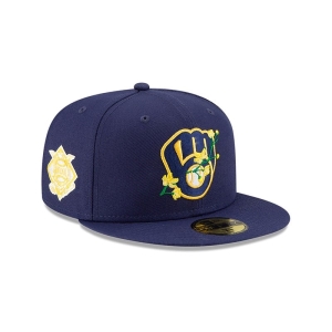 Blue New Era Milwaukee Brewers Side Patch Bloom Fitted Cap 59fifty | ISTY79604