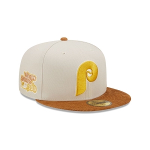 Cream New Era Philadelphia Phillies Cord Visor Fitted Cap 59fifty | PYVB23486