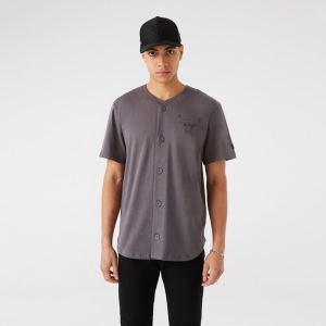 Grey New Era Chicago Bulls Button Jersey T-Shirt | TMEK16403