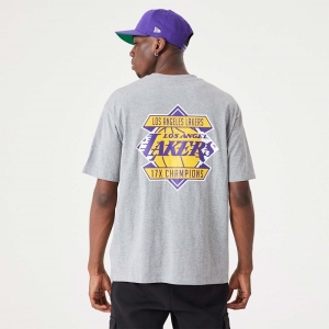 Grey New Era La Lakers NBA Championship Medium Oversized T-Shirt | DOKN96718