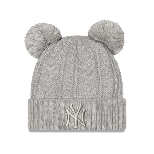 Grey New Era New York Yankees Double Pom Womens Bobble Beanie Hat Knit | LPOM24586