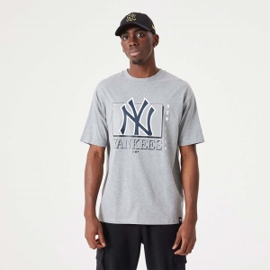 Grey New Era New York Yankees MLB Team Wordmark Oversized T-Shirt | BXEV67942