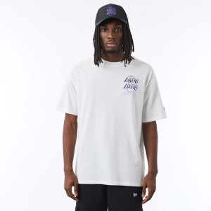 White New Era La Lakers NBA Stacked Oversized T-Shirt | COMN38754