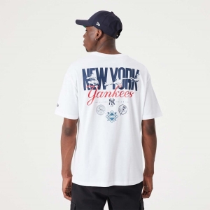 White New Era New York Yankees MLB Back Print Oversized T-Shirt | BGPR23987