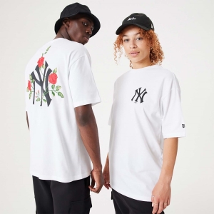 White New Era New York Yankees MLB Floral Graphic Oversized T-Shirt | DCPM60149