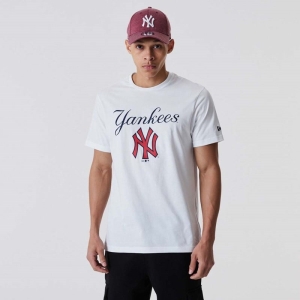 White New Era New York Yankees Script T-Shirt | AQWU09524